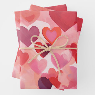 Pink and Red Watercolor Hearts Romantic Coquette Wrapping Paper Sheet