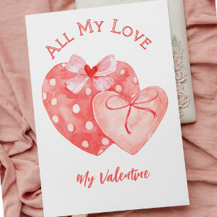 Pink and Red Watercolor Hearts Valentine's Day Card