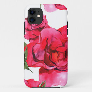 Pink and Red Watercolor Roses on White Case-Mate i iPhone 11 Case
