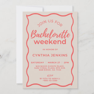 Pink and Red Wave Bachelorette Weekend Itinerary Invitation