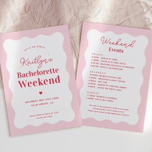 Pink and Red Wavy Bachelorette Weekend Itinerary Invitation