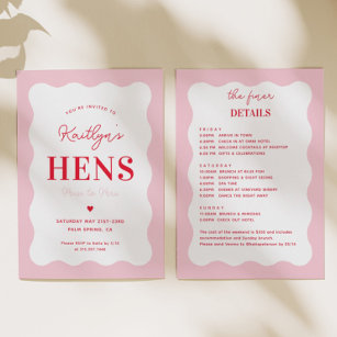 Pink and Red Wavy Hen Weekend Party  Invitation