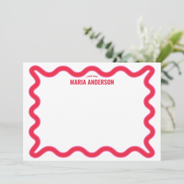 Pink and Red Wavy Personalised Card (Standing Front)