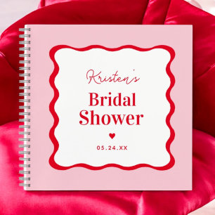 Pink and Red Wavy Retro Bridal Shower Guestbook Notebook