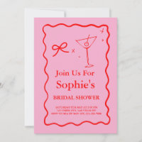 Pink And Red Wavy Retro Bridal Shower, Martini 