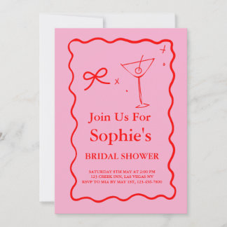 Pink And Red Wavy Retro Bridal Shower, Martini  Invitation