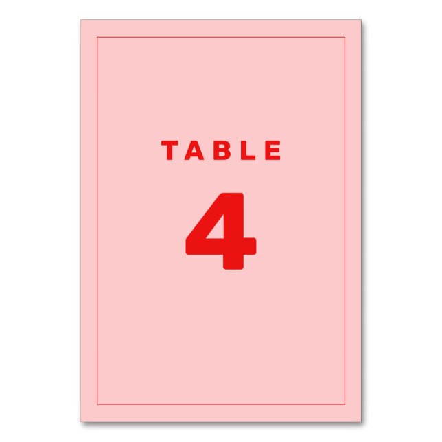 Pink and Red Wes Anderson Inspired Table Number (Front)