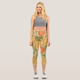 Pink and Rose by William Morris  Capri Leggings