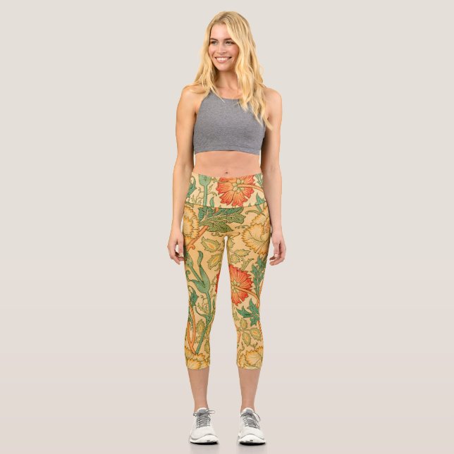 Pink and Rose by William Morris  Capri Leggings (Front)