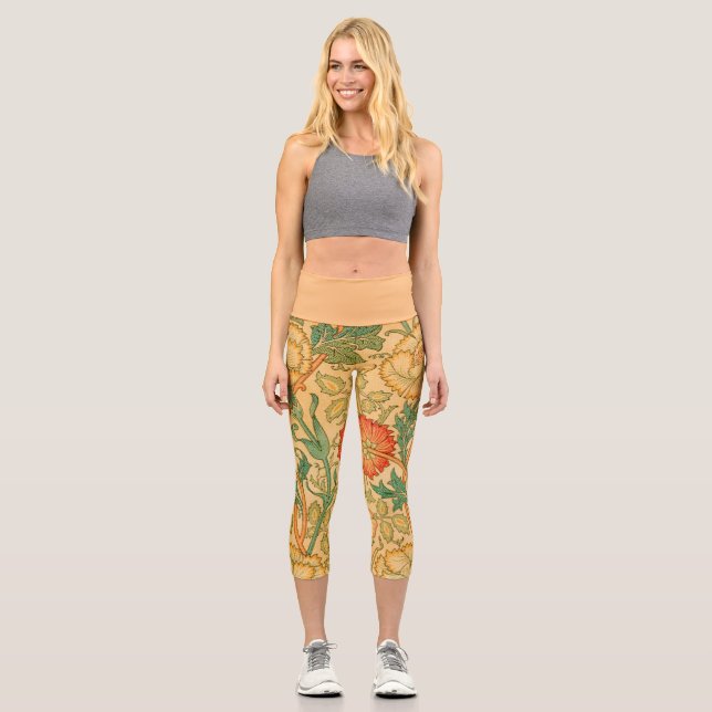 Pink and Rose by William Morris  Capri Leggings (Front)