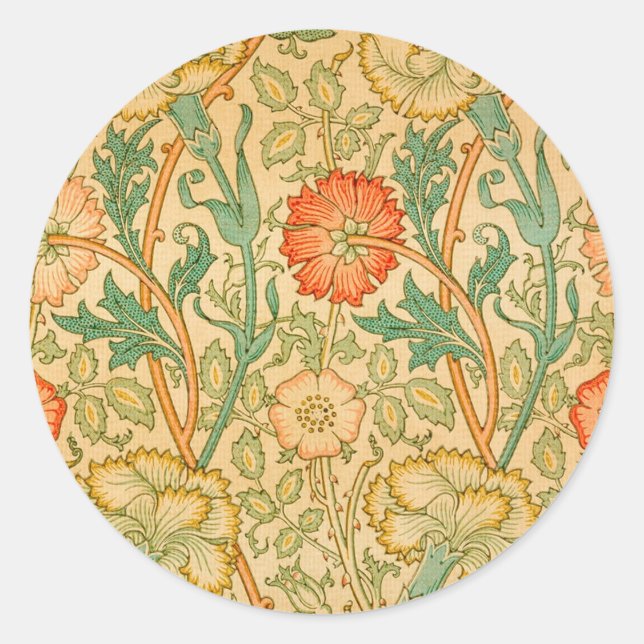 Pink And Rose By William Morris Classic Round Sticker (Front)
