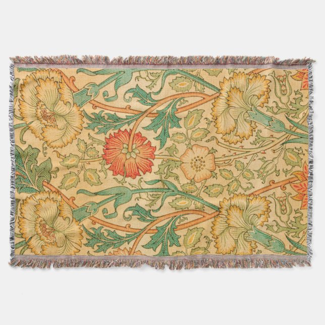Pink and Rose by William Morris Throw Blanket (Front)