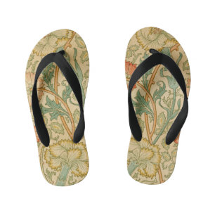 Pink and Rose by William Morris Vintage Floral Kid's Flip Flops
