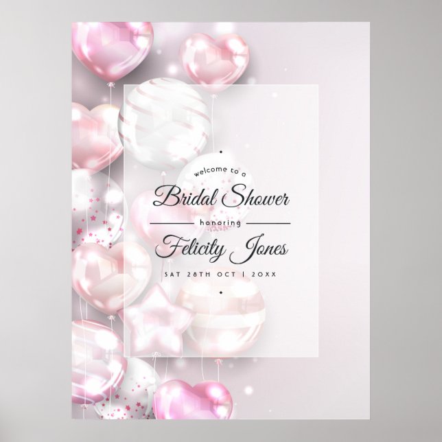 Pink and Rose Gold Balloons Bridal Shower Welcome Poster (Front)