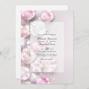 Pink and Rose Gold Balloons QR Code RSVP Wedding Invitation
