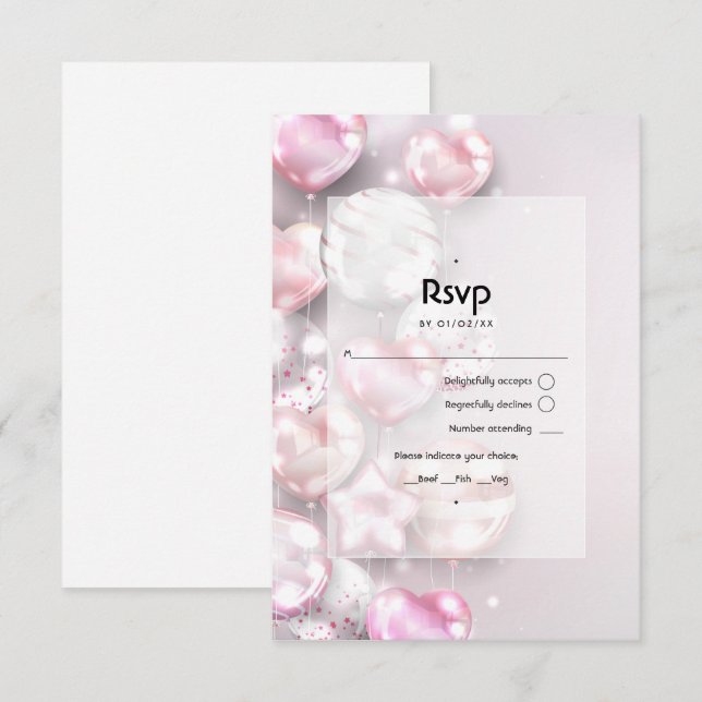Pink and Rose Gold Balloons RSVP Card (Front/Back)