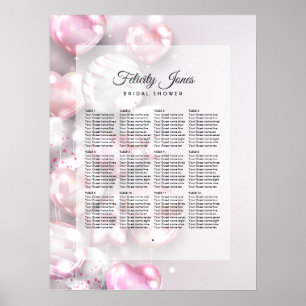 Pink and Rose Gold Balloons Seating Plan Poster