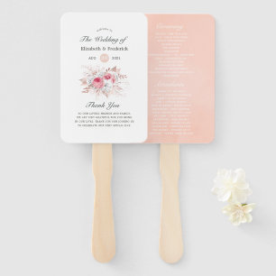 Pink and Rose Gold Floral and Lace Wedding Program Hand Fan