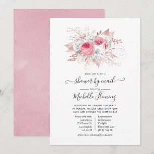 Pink and Rose Gold Floral Baby Shower by Mail Invitation