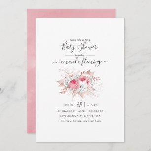 Pink and Rose Gold Floral Baby Shower Invitation