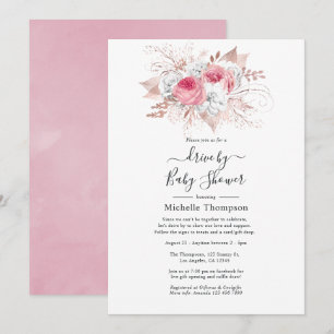 Pink and Rose Gold Floral Drive By Shower Invitation