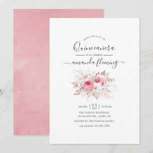 Pink and Rose Gold Floral Quinceañera Invitation