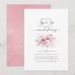 Pink and Rose Gold Floral Sip and See Invitation