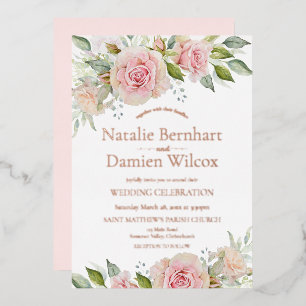 Pink and Rose Gold Floral Wedding Foil Invitation