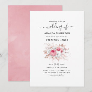 Pink and Rose Gold Floral Wedding Invitation