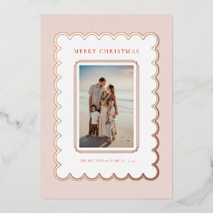 Pink and Rose Gold Foil Scallop Christmas Card