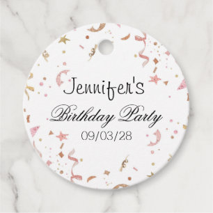 Pink and Rose Gold Glitter Confetti Favour Tags