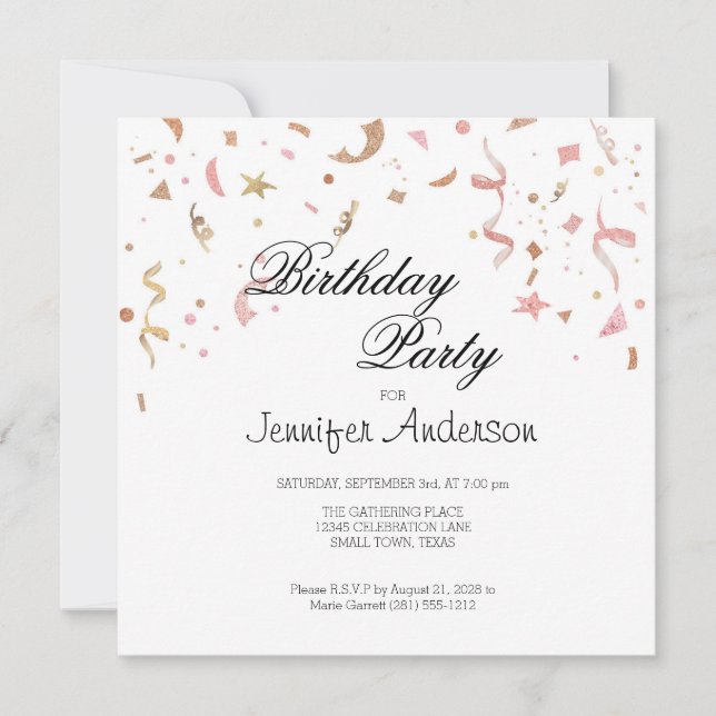 Pink and Rose Gold Glitter Confetti Invitation (Front)