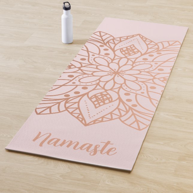 Pink and Rose Gold Mandala Flower Custom Name Yoga Mat (In Situ)