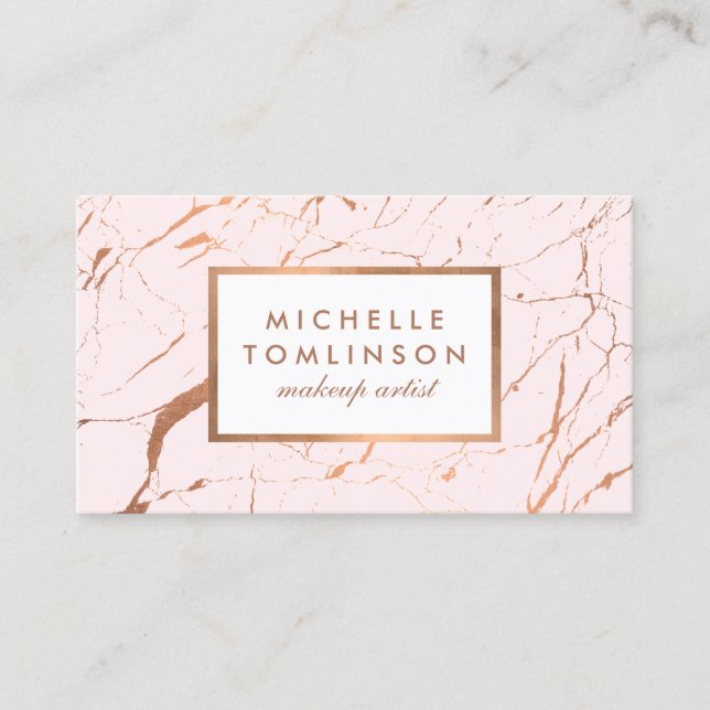 Pink and Rose Gold Marble Designer Business Card (Front)