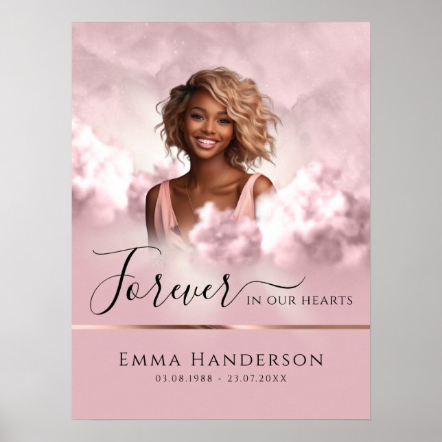 Pink and Rose Gold Memorial Funeral welcome sign (Front)