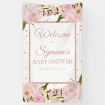 Pink and Rose Gold Peony Custom Baby Shower Banner