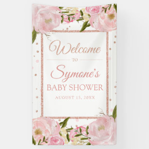 Pink and Rose Gold Peony Custom Baby Shower Banner