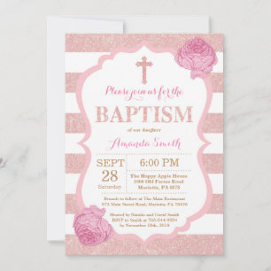 Pink and Rose Gold Pink Glitter Baptism Invitation