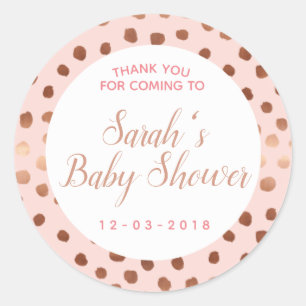 Pink and Rose gold polkadot baby shower sticker
