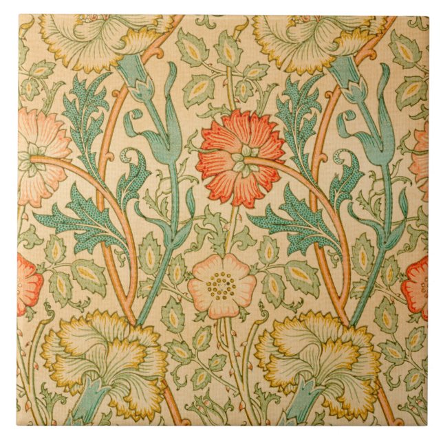 Pink and Rose Pattern (by William Morris) Tile (Front)