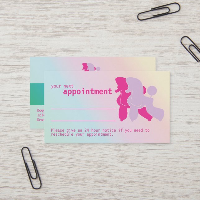 Pink and Rose Poodle Appointment Reminder  Busines Business Card (Front/Back In Situ)