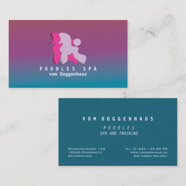 Pink and Rose Poodle Couple Business Card (Front/Back)