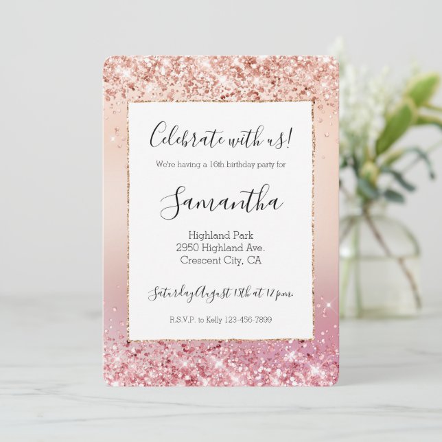 Pink and Rose Sparkle Ombre Invitation (Standing Front)