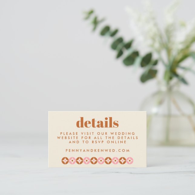 Pink and Rust Mid Mod Chic Wedding Website Enclosure Card (Standing Front)