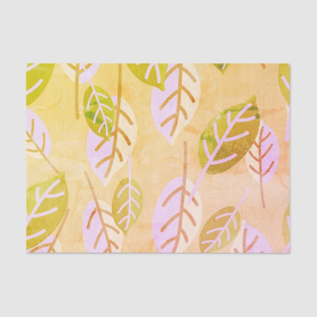 Pink and Sage Abstract Leafs on Orange Background Tissue Paper (Front)