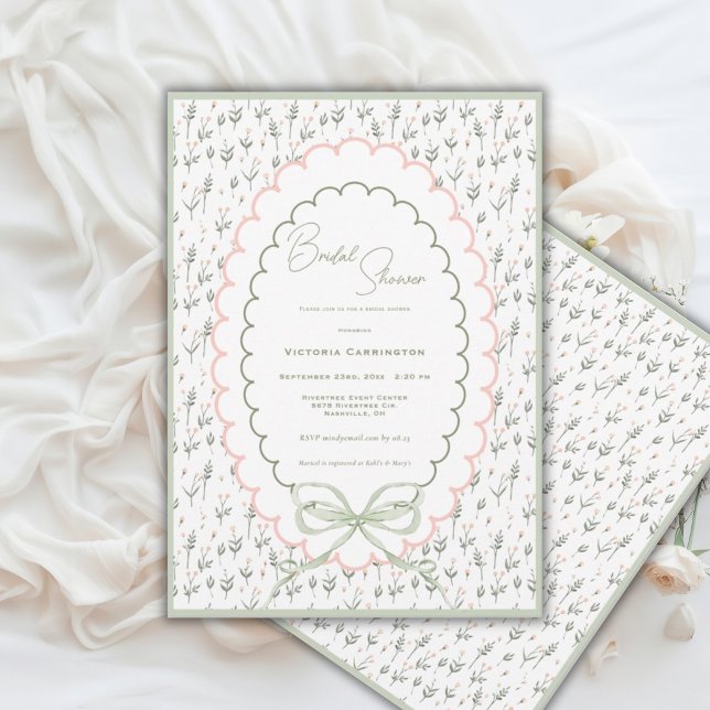 Pink and Sage Floral Vintage Bridal Shower Invitation (Creator Uploaded)