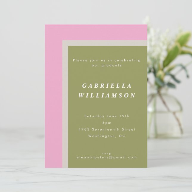 Pink and Sage Geometric Custom Graduation Party Invitation (Standing Front)