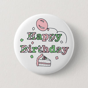 Pink and Sage Green Happy Birthday 6 Cm Round Badge