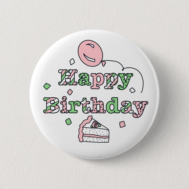 Pink and Sage Green Happy Birthday 6 Cm Round Badge (Front)
