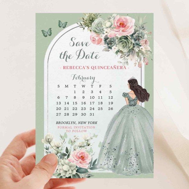 Pink and Sage Green Quince Calendar Save the Date Invitation (Creator Uploaded)